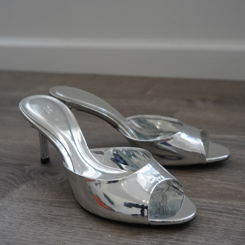 Silver Women's Heeled Mules